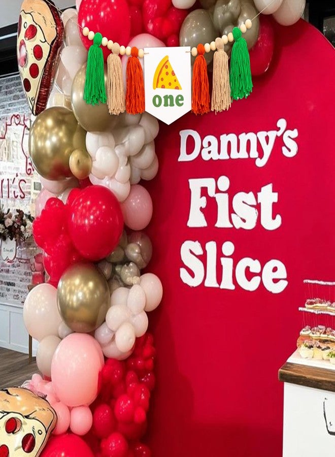 MUWEOL Pizza One High Chair Banner - Pizza Temed First Birthday Party Decorations,Green and Orange Tassel Garland - Image 5